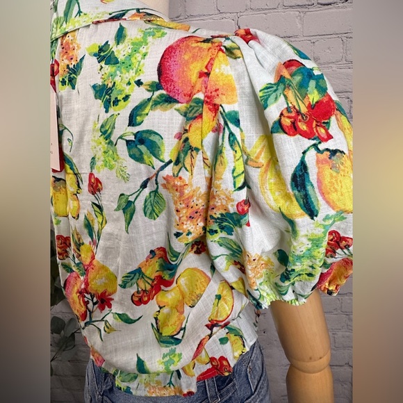 LC Lauren Conrad Tropical Fruit Button-Front Puff-Sleeve blouse - Picture 2 of 6